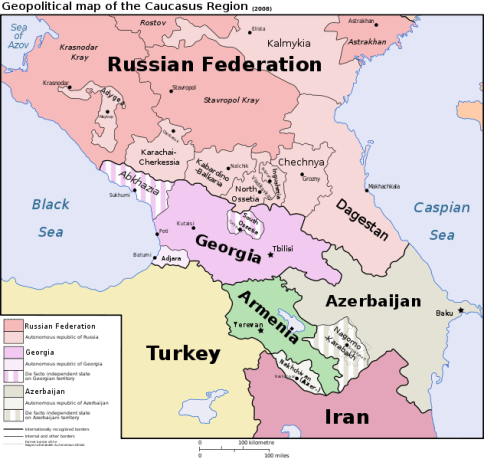 Political map of the Caucasus Region - courtesy of Wikimedia commons. 