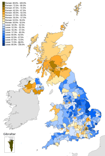 EU Referendum Results by Percentage, courtesy of Wikimedia Commons