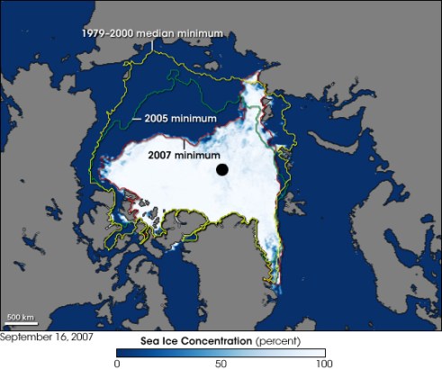 Arctic Sea Ice decline, courtesy of Wikimedia Commons.